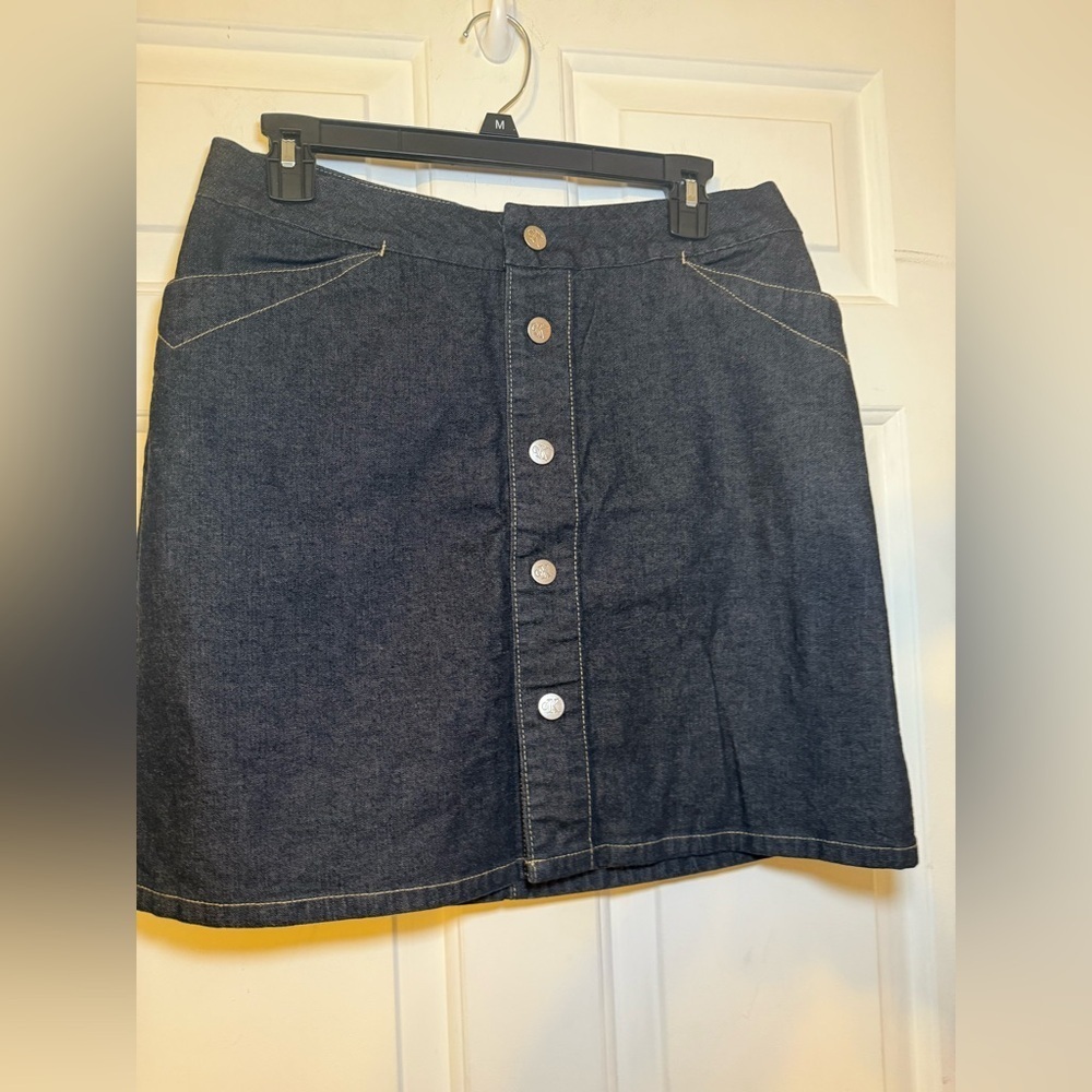 Calvin Klein Snap Front Denim Mini Skirt Size 8 Dark Wash CK Jeans